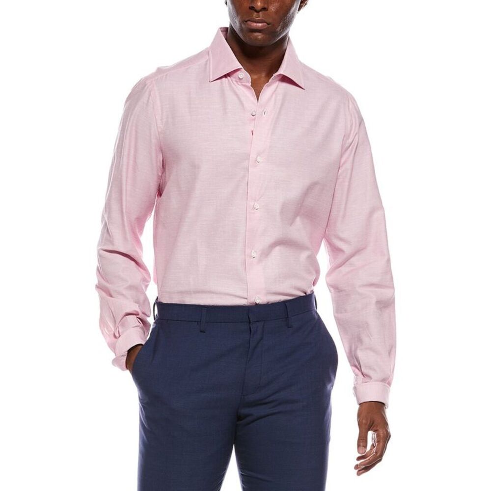 Isaia Mens  Silk-Blend Shirt, Pink